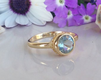 Aquamarine Ring - March Birthstone - Bezel Ring - Gold Ring - Gemstone Ring - Delicate Ring - Round Ring  - Simple Ring