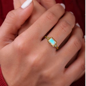 Moonstone Ring - Gemstone Ring - June Birthstone - Stacking Ring - Gold Ring - Bezel Ring - Rectangle Ring - Rainbow Stone Ring