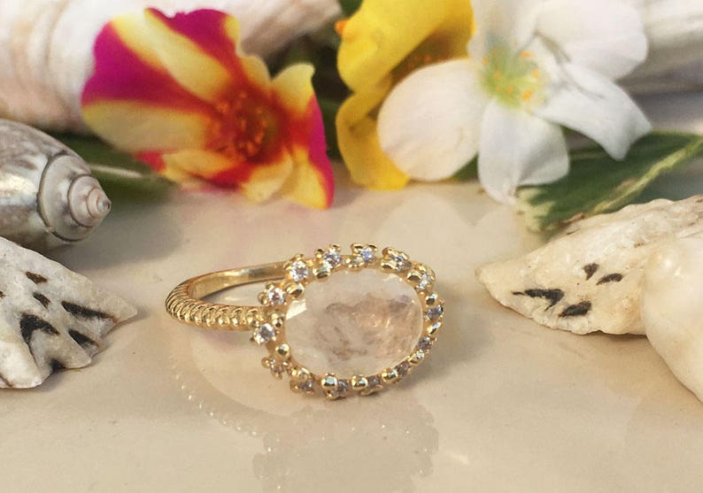 Cocktail Ring June Birthstone Gold Ring Statement Ring Oval Ring Rainbow Moonstone Ring Engagement Ring