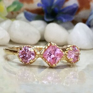 Rose Quartz Ring - October Birthstone - Stacking Ring - Gold Ring - Bezel Ring - Gemstone Ring - Delicate Ring - Dainty Ring - Triple Ring