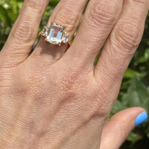 Green Amethyst Ring Statement Ring Gold Ring Engagement Ring Rectangle Ring Cocktail Ring Gemstone Ring Prong Ring image 4
