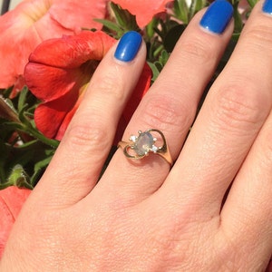 Labradorite Ring - Grey Ring - Genuine Gemstone - Gold Ring - Stacking Ring - Prong Ring - Delicate Ring - Simple Ring - Rainbow Ring