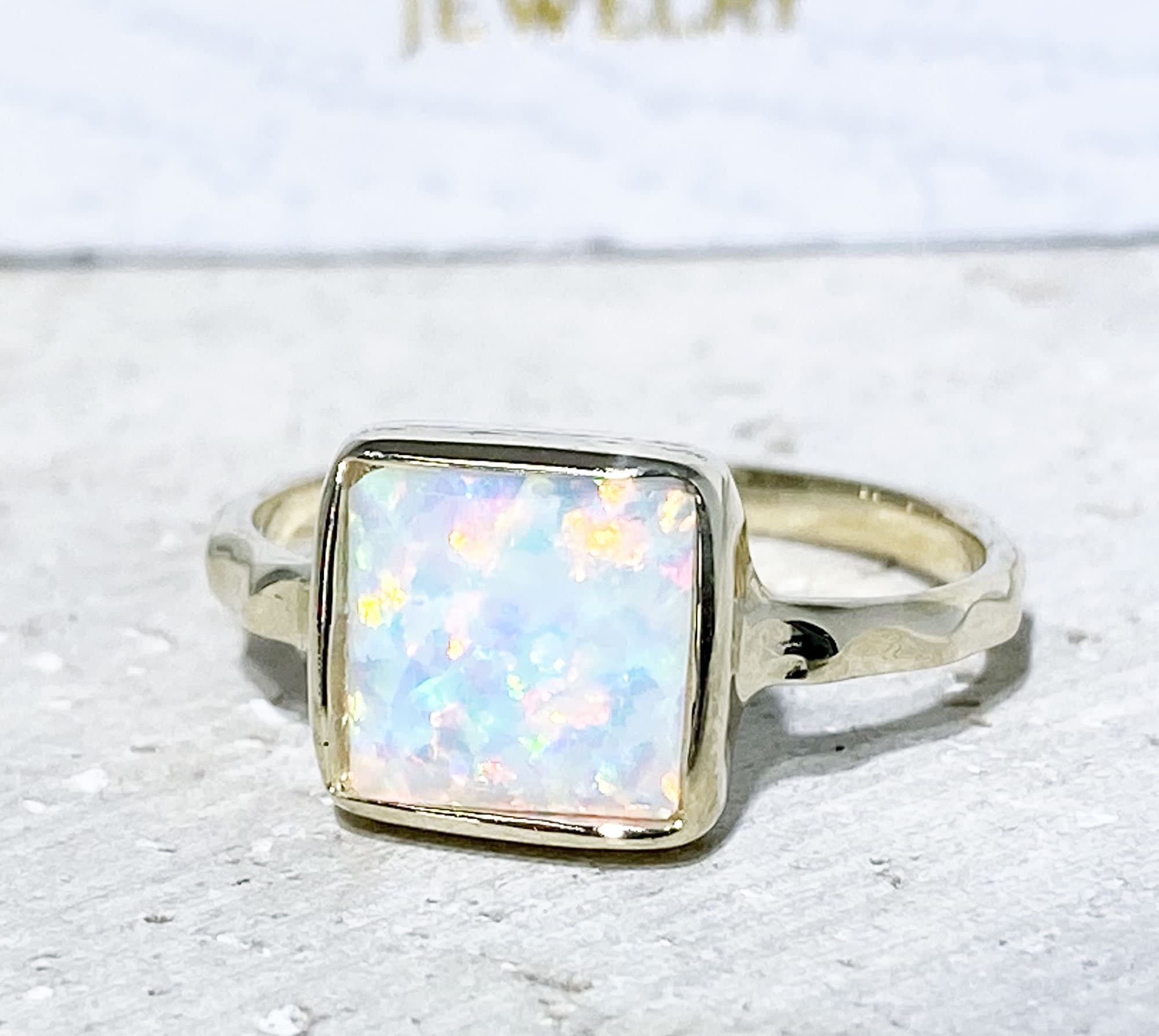 Buy White Opal Ring Gold Ring Gemstone Ring Opal Jewelry Hammered