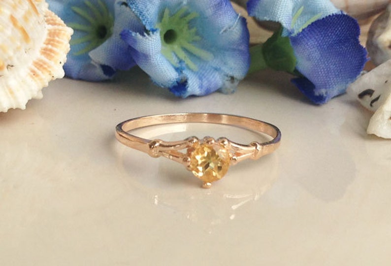 Citrine ring Genuine Gemstone November Birthstone Tiny Ring Gold Ring Delicate Ring Solitaire Ring Minimalist Ring image 1