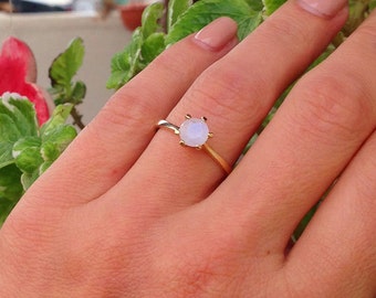 Rainbow Moonstone Ring - June Birthstone - Genuine Gemstone - Simple Ring - Stack Band - Gold Ring - Solitaire Ring - Round Ring - Prog Ring