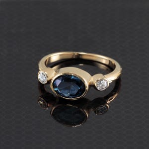 Sapphire Ring - September Birthstone - Stack Ring - Triple Ring - Gold Ring - Bezel Ring - Gemstone Ring - Hammered Ring - Dainty Ring