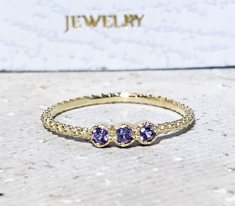 Alexandrite Ring Lavender Ring June Birthstone Gold Ring Delicate Ring Dainty Ring Tiny Ring Slim Band Simple Jewelry image 1