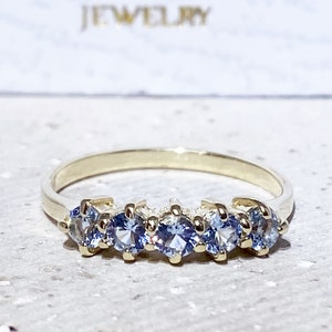 Aquamarine Ring - March Birthstone - Gold Ring - Stack Ring - Gemstone Band - Simple Ring - Sea Foam Ring - Prong Set Ring - Dainty Ring