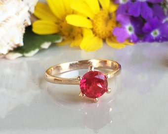 Ruby Ring - July Birthstone  - Stacking Ring - Gold Ring - Gemstone Ring - Solitaire Ring - Prong Ring - Simple Ring