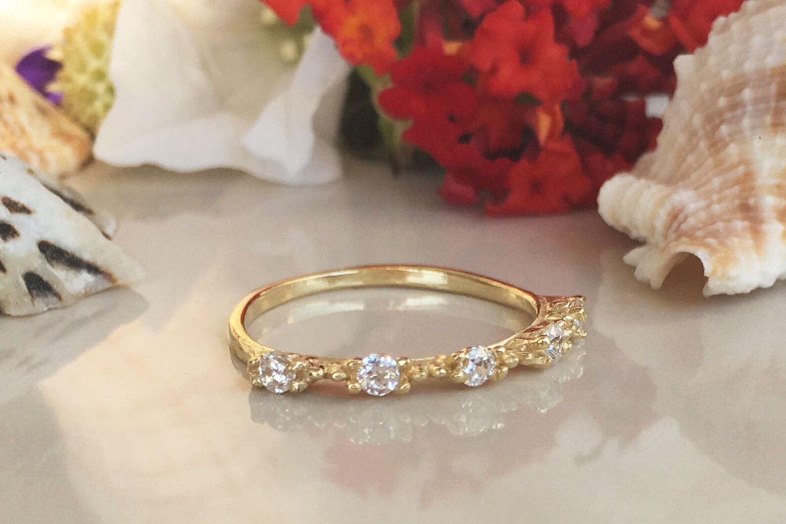 Clear Quartz Ring White Quartz Band Stack Ring Slim Band Etsy