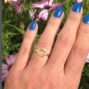 Lucky Horseshoe Ring - Stacking Ring - Textured Hammered Ring - Good Luck Charm - Adjustable Ring - Minimalist Jewelry