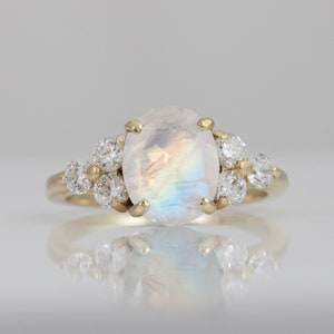 Rainbow Moonstone Ring - June Birthstone - Statement Ring - Gold Ring - Engagement Ring - Oval Ring - Cocktail Ring - Prong Ring
