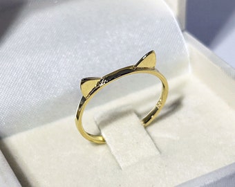 Gold Kitty Ring - Modern Ring - Cat Ears Ring - Gold Ring - Animal Ring - Everyday Jewelry - Simple Ring - Bridesmade Gift - Tiny Ring