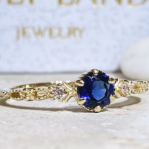 Blue Sapphire Ring - September Birthstone - Tiny Ring - Stacking Ring - Gold Ring - Dainty Ring - Bezel Ring - Gemstone Band - Delicate Ring