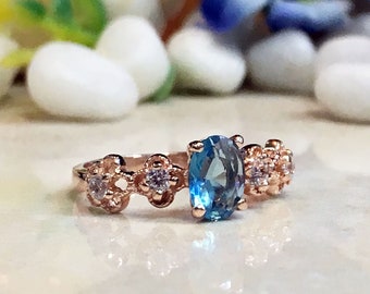 Blue Topaz Ring - December Birthstone - Stacking Ring - Gold Ring - Prong Ring - Dainty Ring - Tiny Ring - Flower Ring - Delicate Ring