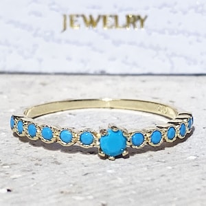 Turquoise Ring - Sleeping Beauty Turquoise - Gold Ring - December Birthstone - Delicate Ring - Slim Band - Simple Ring - Bezel Ring