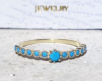 Turquoise Ring - Sleeping Beauty Turquoise - Gold Ring - December Birthstone - Delicate Ring - Slim Band - Simple Ring - Bezel Ring