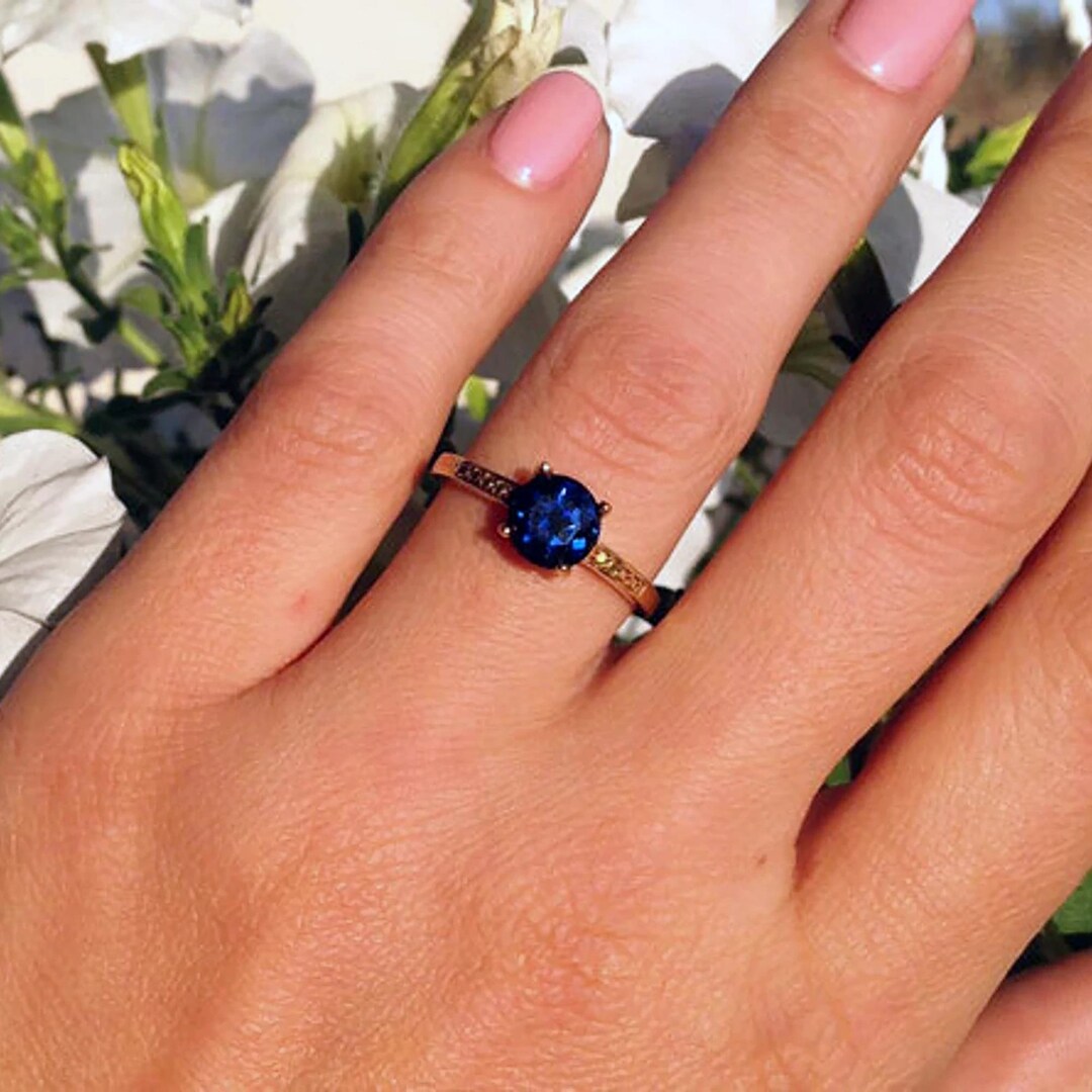 September Rings Blue Sapphire Ring - September Birthstone - Round Gemstone Prong Set ...