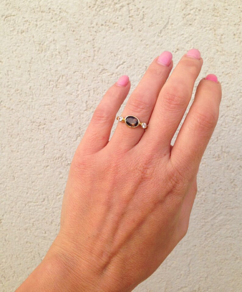 Smoky Quartz Ring Brown Ring Simple Ring Genuine Gemstone Stacking Ring Bezel Ring Triple Ring Hammered Ring Oval ring