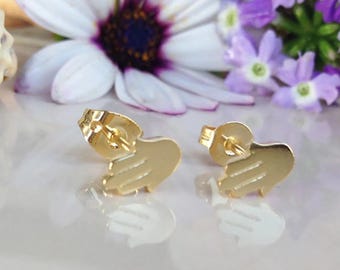 Gold Hamsa Stud Earrings – 14k Gold Filled, Tiny Protection Amulet