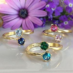 Any Birthstone Ring - Dual Gemstone Ring - Ajustable Ring - Prong Ring - Personalized Ring - Tiny ring - Simple Ring - Delicate Ring