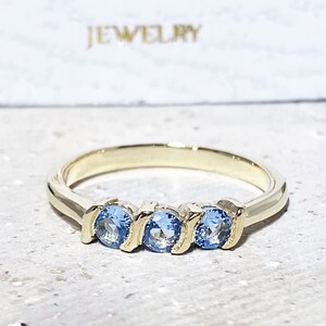 Aquamarine Ring - March Birthstone - Stacking Ring - Gemstone Ring - Gold Ring - Simple Ring - Dainty Ring - Prong Ring - Triple Ring