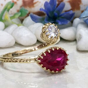 Ruby Ring - Dual Gemstone Ring - Two Birthstone Ring - July Birthstone - Gold Ring - Gemstone Ring - Stack Ring - Hammered Ring