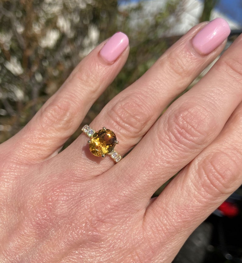 Citrine Ring - November Birthstone - Engagement Ring - Gold Ring - Prong Ring - Statement Ring - Cocktail Ring - Genuine Citrine - Oval Ring