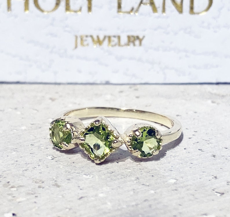 Peridot Ring August Birthstone Stacking Ring Gold Ring Bezel Ring Gemstone Ring Delicate Ring Dainty Ring Triple Ring image 6