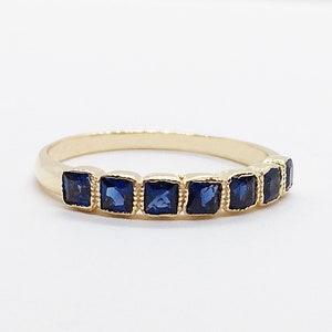 Blue Sapphire Ring September Ring Half Eternity Ring Stack Ring Gold Ring Square Ring Dainty Ring Bezel Ring Gemstone Band image 3