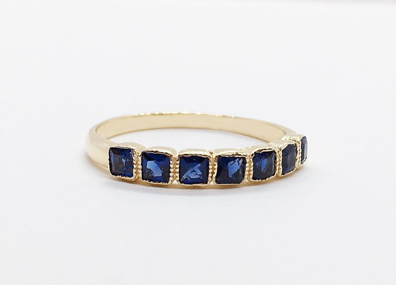 Blue Sapphire Ring September Ring Half Eternity Ring Stack Ring Gold Ring Square Ring Dainty Ring Bezel Ring Gemstone Band image 3