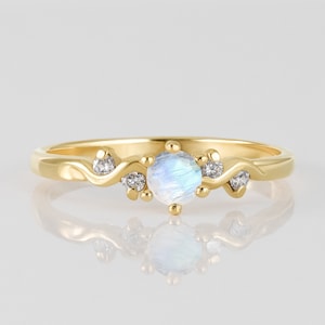 Rainbow Moonstone Ring - Genuine Gemstone - Gold Ring - Stacking Ring - June Birthstone - Simple Ring - Delicate Ring - Rainbow Ring