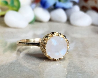 Rainbow Moonstone Ring - Gemstone Ring - June Birthstone - Bezel Ring - Gold Ring - Faceted Ring - Dainty Ring - Round Ring