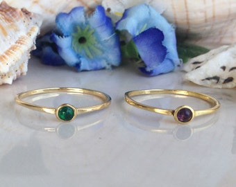 Any Birthstone Ring - Genuine Gemstone  - Stackable Ring - Tiny ring - Simple ring - Gold Ring - Delicate Ring - Bridal Gift