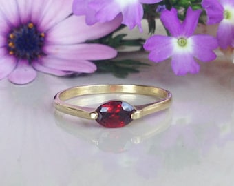 Red Garnet Ring - Genuine Gemstone - January Birthstone - Stacking Ring - Gold Ring - Tiny Ring - Red Ring - Simple Jewelry - Prong Ring