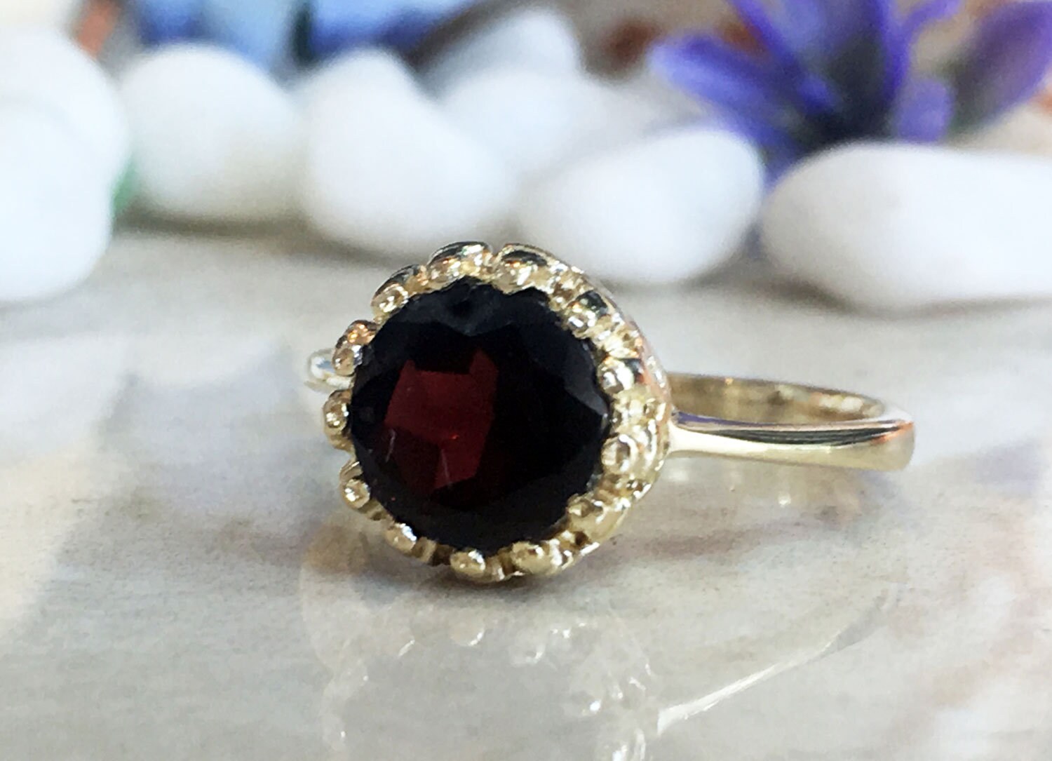 Genuine Mozambique Garnet and Lab Diamond Silver Halo Necklace