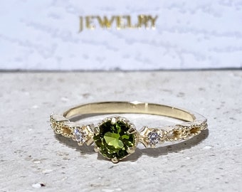 Peridot Ring - August Birthstone - Tiny Ring - Stacking Ring - Gold Ring - Dainty Ring - Bezel Ring - Gemstone Band - Delicate Ring
