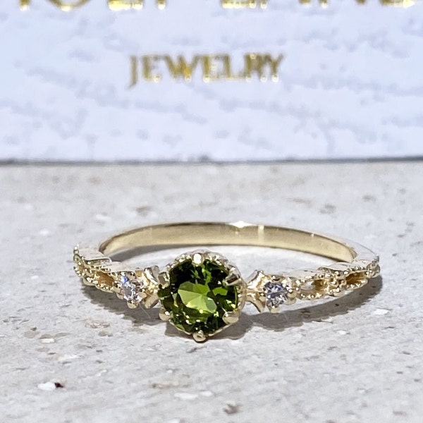 Peridot Ring - August Birthstone - Tiny Ring - Stacking Ring - Gold Ring - Dainty Ring - Bezel Ring - Gemstone Band - Delicate Ring