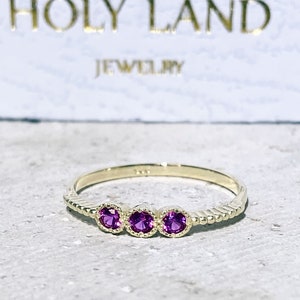 Triple Gemstones Ring Ruby ring Stack Ring Gold Ring Delicate Ring Bezel Ring Fuchsia Ring Tiny Ring July Birthstone image 5