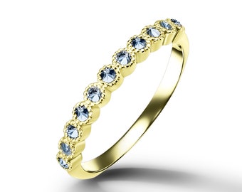 Aquamarine Ring - March Birthstone - Tiny Ring - Stacking Ring - Gold Ring - Gemstone Ring - Simple Ring - Slim Ring - Bezel Ring