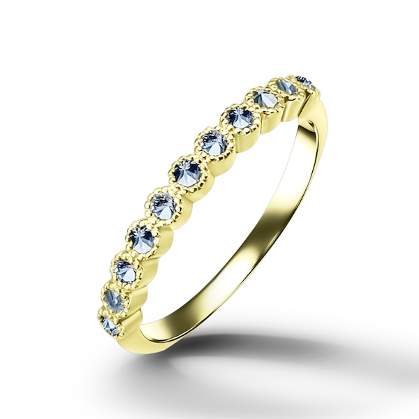 Aquamarine Ring - March Birthstone - Tiny Ring - Stacking Ring - Gold Ring - Gemstone Ring - Simple Ring - Slim Ring - Bezel Ring