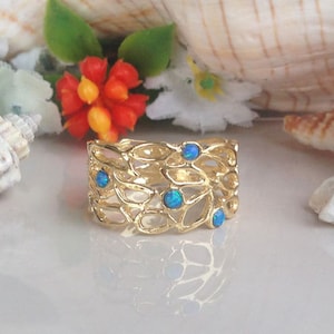 Blue Opal Ring - October Birthstone - Filigree Ring - Gemstone Ring - Everyday Ring - Opal Jewelry - Gold Ring - Simple Ring - Dainty Ring