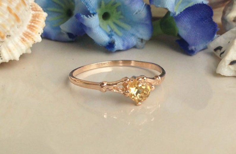 Citrine ring Genuine Gemstone November Birthstone Tiny Ring Gold Ring Delicate Ring Solitaire Ring Minimalist Ring image 2