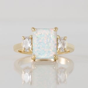 White Opal Ring - Gold Ring - Engagement Ring - Prong Ring - Rectangle Ring - Cocktail Ring - Gemstone Ring - Opal Jewelry - Statement Ring