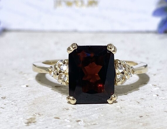 Unique Burgandy Red Garnet Ring, Deep Red Garnet Ring, Wine Red Garnet Ring,  Emerald Cut Garnet Ring, Dark Red Real Garnet, Genuine Garnet - Etsy