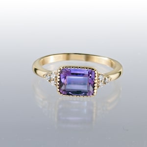 Amethyst Ring - Gemstone Ring - February Birthstone - Gold Ring - Purple Stone Ring - Stacking Ring - Rectangle Ring - Amethyst Jewelry
