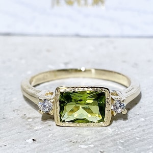 Peridot Ring - Gemstone Ring - Dainty Ring - August Birthstone - Gold Ring - Bezel Ring - Stack Ring - Rectangle Ring - Green Stone Ring