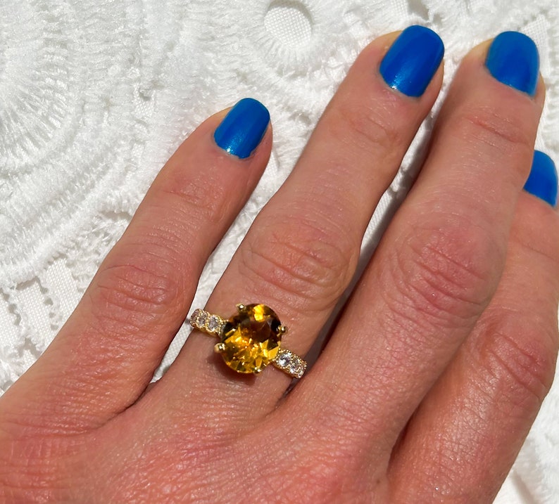 Citrine Ring - November Birthstone - Engagement Ring - Gold Ring - Prong Ring - Statement Ring - Cocktail Ring - Genuine Citrine - Oval Ring