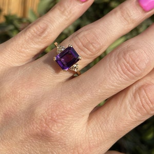 Purple Amethyst Ring - February Birthstone - Statement Ring - Gold Ring - Engagement Ring - Gemstone Ring - Rectangle Ring - Cocktail Ring