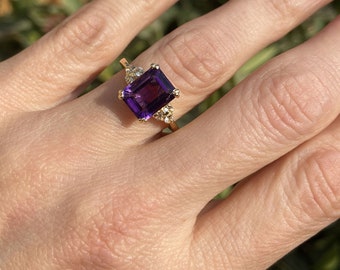 Purple Amethyst Ring - February Birthstone - Statement Ring - Gold Ring - Engagement Ring - Gemstone Ring - Rectangle Ring - Cocktail Ring